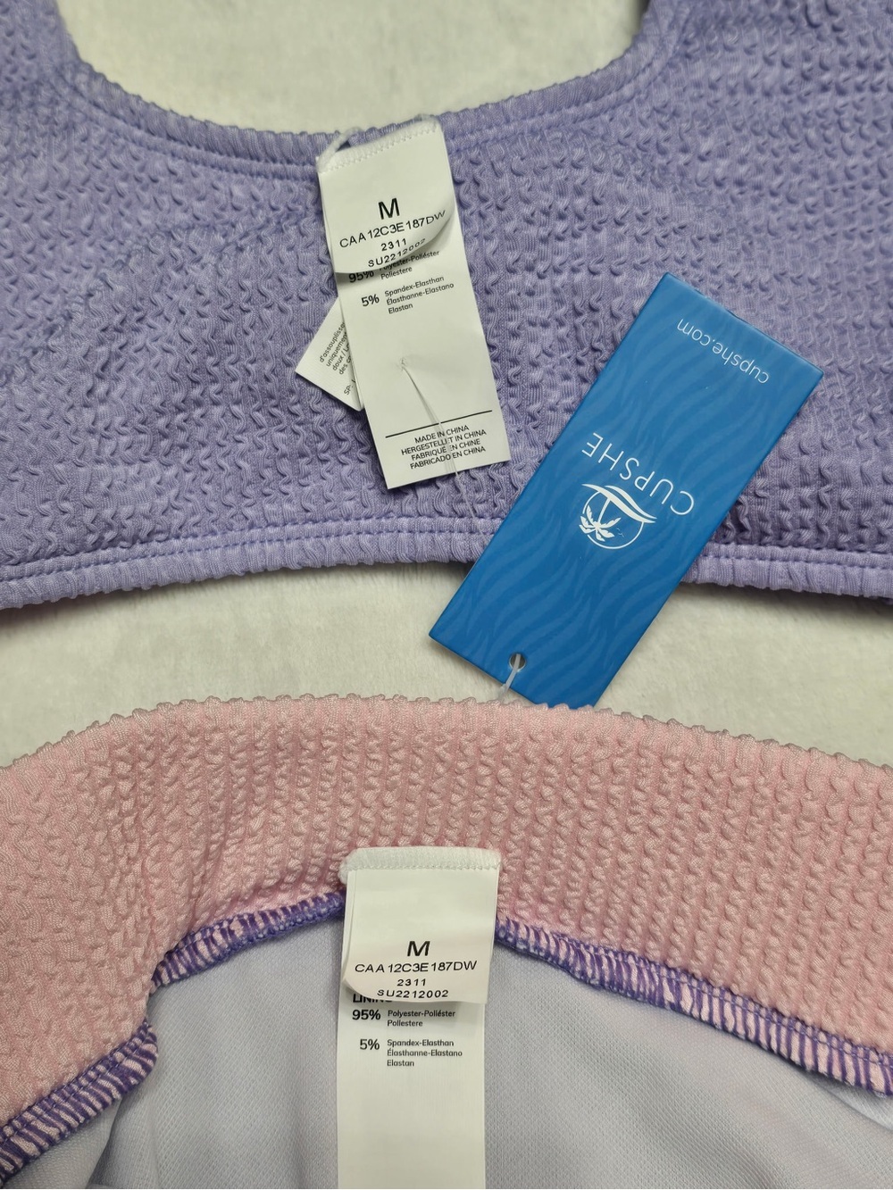NWT Cupshe Two-Tone Textured Bikini Set in Lavender & Soft Pink Medium - Picture 3 of 4